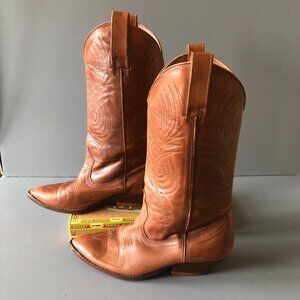 VINTAGE BROWN LEATHER CIRCLES COWBOY BOOTS SIZE 8 MEDIUM WESTERN COWGIRL PRAIRIE
